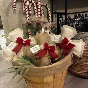 Rustic Burlap Basket with Red Accents